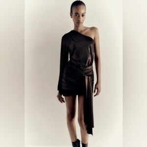 Zara Metallic Brown One-Shoulder Mini Dress